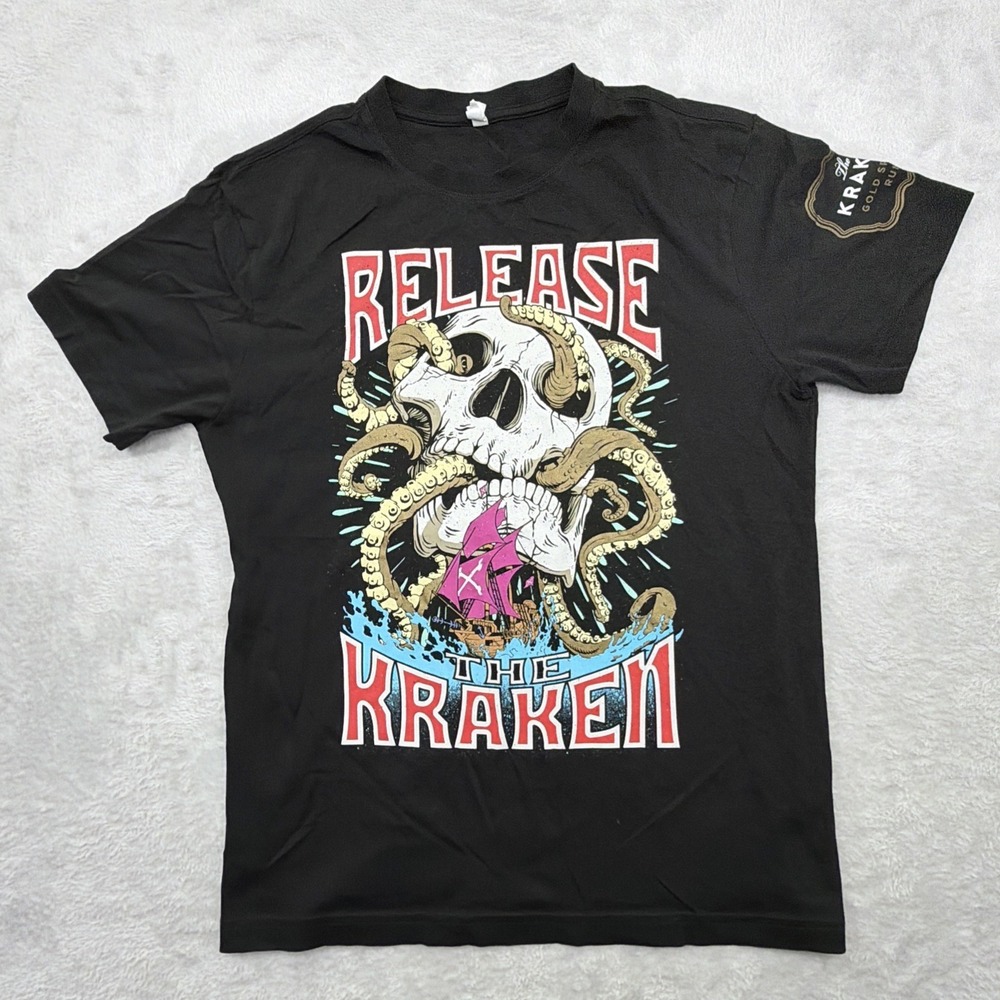 The Kraken Black Spiced Rum "Release The Kraken" Tee Shirt Size Medium Scull